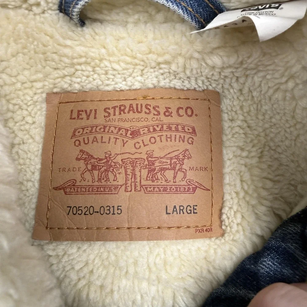 Vintage Levi's Denim Jacket Mens Large Blue Sherpa Lined Bomber 70520-0315